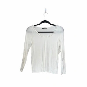 Zara W/B White Beaded Neck Fitted Long Sleeve Top Large Women’s